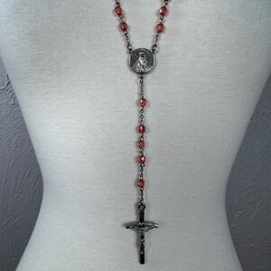 Vintage red faceted rosary 20" Romantic gothic jewelry Castle core Renaissance